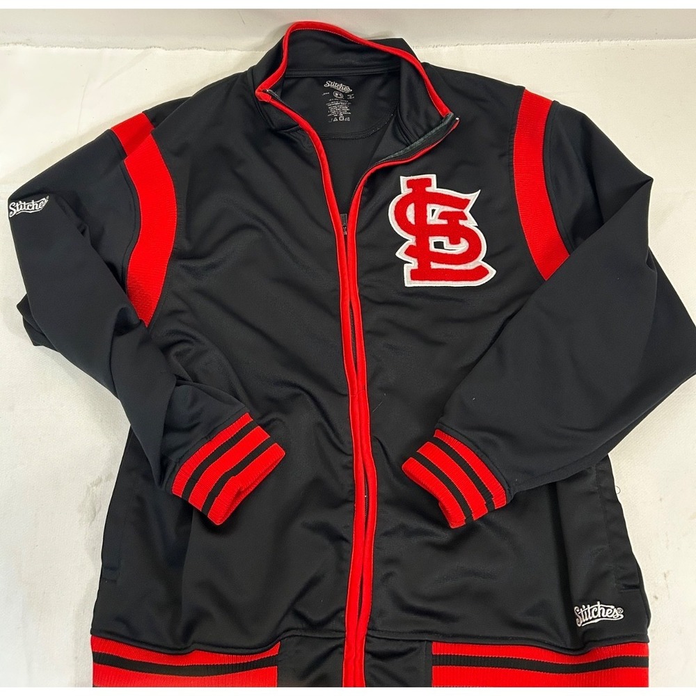 Stitches St Louis Cardinals Track Jacket Full Zip MLB Mens‎ L Embroidered Black